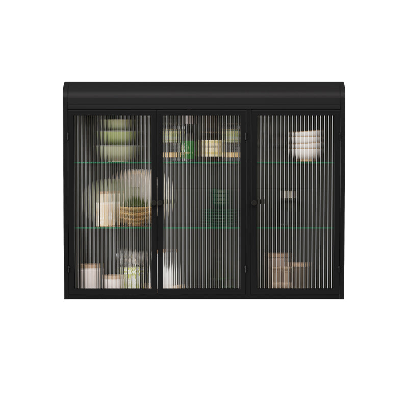 3 Door Arched Wall Mounted Glass Cabinets for Kitchen, Living Room and Bathroom(Black)