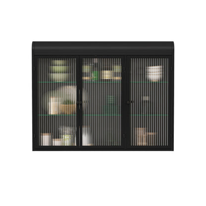 3 Door Arched Wall Mounted Glass Cabinets for Kitchen, Living Room and Bathroom(Black)