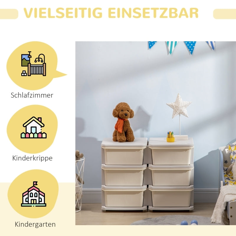 Aufbewahrungsbox Kunststoff, 6 Schubladen, Spielzeug Organizer, kleiner Schubladenschrank für Kinder, Cremeweiß