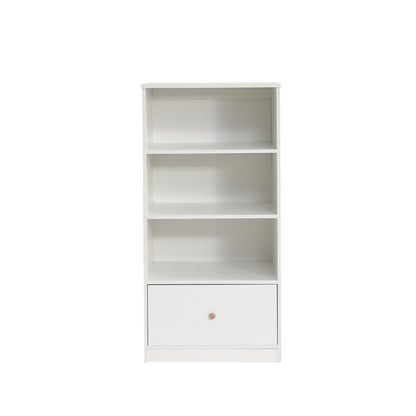 Bücherregal, Regal mit drei Einlegeböden und einer Schublade, geräuschlosen Gleitern, Schlafzimmer, Wohnzimmer, MDF, Weiß