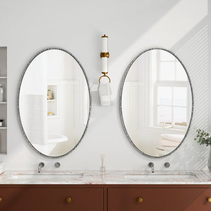 Iron Art Oval Retro Mirror, Antique Effect, Wall Hanging, Suitable For Bathroom, Bedroom, Living Room (Silver)