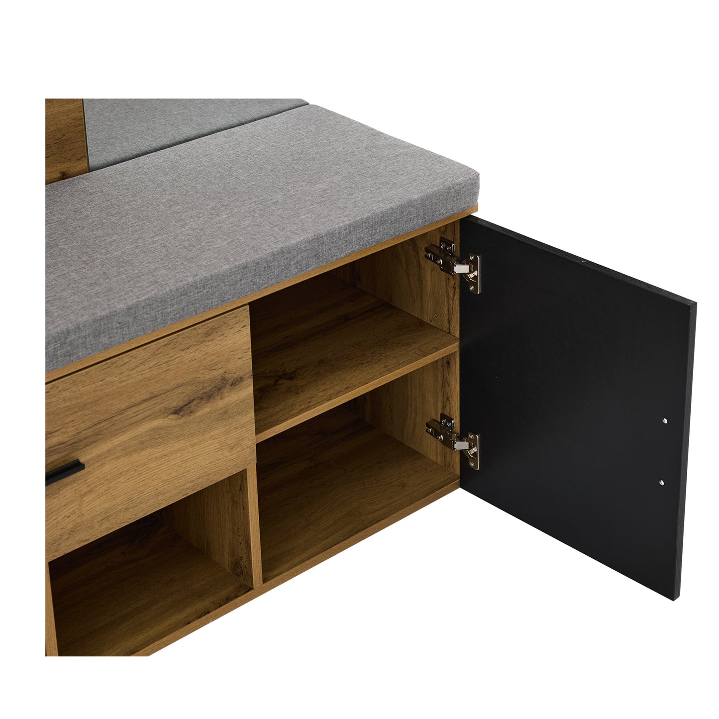 Garderoben Set in Holzoptik mit Spiegel, Schuhbank (104 x 39 cm) mit Polster, Schuhschrank, Schublade, Regal, Kleiderhaken – Praktisches Design für den Eingangsbereich