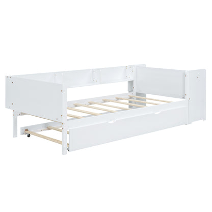 90*200cm, Flachbett, mit ausziehbarem Bett, mit Schreibtisch, drei Regale an der Seite des Bettes,  Weiß