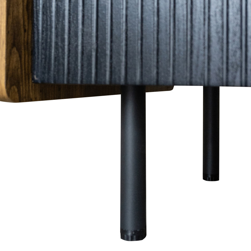 Sideboard, Hochschrank in schwarzer Holzmaserung – 180 x 44 x 40 cm mit Glastür, gelbem LED-Licht, 2 Schubladen