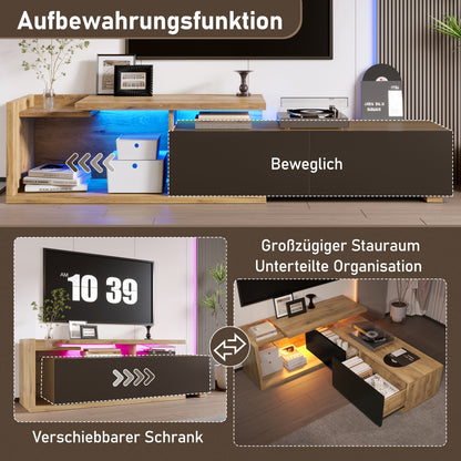 TV-Schrank ausziehbar,  Lowboard Modern mit LED-Beleuchtung