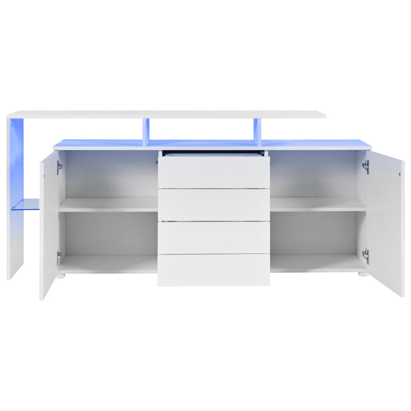 Kommode, Sideboard mit LED, Wohnzimmermöbel in Weiß Hochglanz, Wohnzimmerschrank, Standschrank, TV-Schrank, Wohnzimmerwand, Highboard, Mehrzweckschrank, LED-Vitrine, Buffetschrank Esszimmer