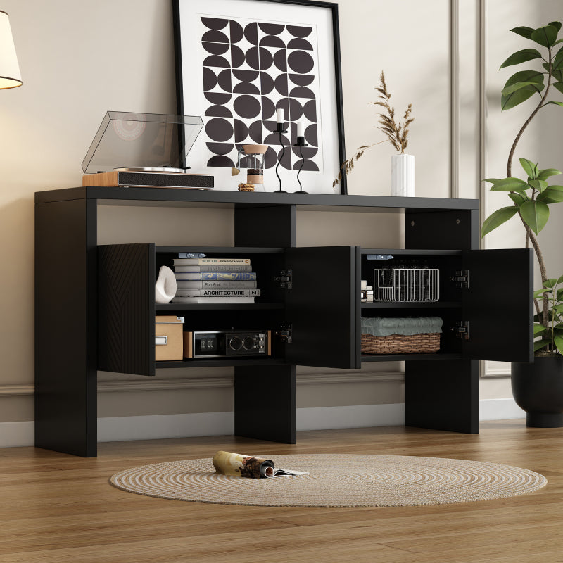 Kommode / Sideboard / Flurschrank mit 2 offenen Fächern und 4 Türen, Schwarz