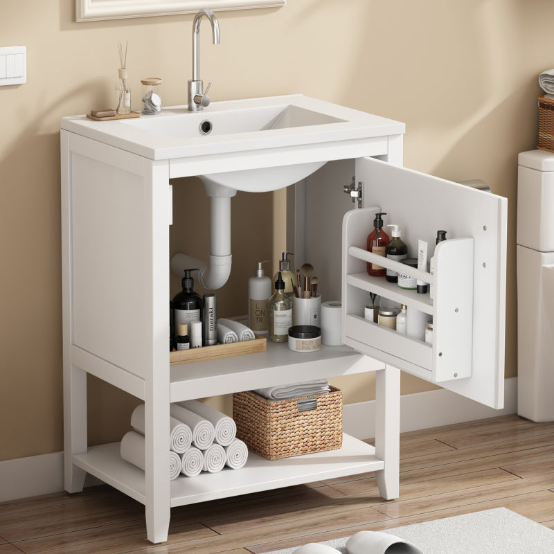 Badmöbel Einzelwaschtisch,Waschtischunterschrank 60 cm mit Keramikwaschbecken,mit Ablage,weiß