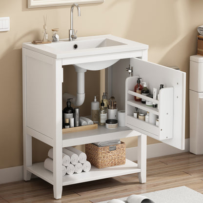 Badmöbel Einzelwaschtisch,Waschtischunterschrank 60 cm mit Keramikwaschbecken,mit Ablage,weiß