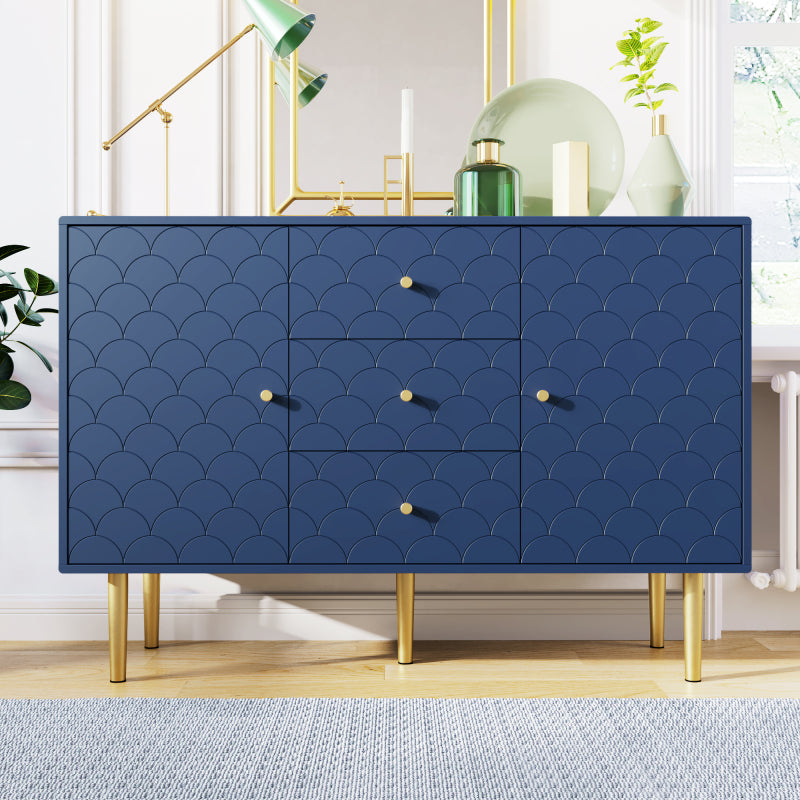 Kommode mit 2 Türen und 3 Schubladen, Verstellbare Ablage, für Wohnzimmer Schlafzimmer, Marineblau-H82/B120/T40 cm