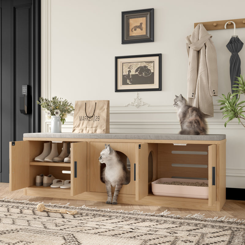 Versteckter Katzenschrank - Integrierter Kratzbaum und Belüftung, Tiermöbel für Flur und Eingangsbereich, 140 x 40 x 45,5 cm