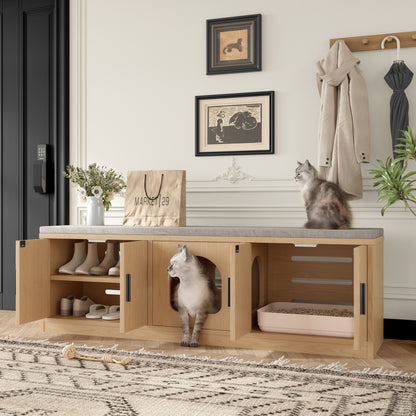 Versteckter Katzenschrank - Integrierter Kratzbaum und Belüftung, Tiermöbel für Flur und Eingangsbereich, 140 x 40 x 45,5 cm