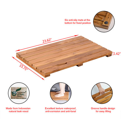 Teak Wood,Teak Antirutschmatte,Teak Duschmatte rutschfeste Badezimmermatte Luxus Spa Matte Holz Badewannenmatte 40 x 60 cm