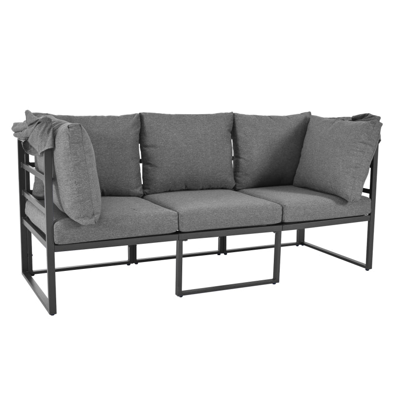 Garten Loungesessel Set, Iron Sunny Island Sitzgruppe Hocker und Tisch mit Markise 4er Set Balkon und Garten Loungemöbel Terrassenmöbel Wetterfest Grau Inkl. aller Kissen(previous sku:HW24006AAA)