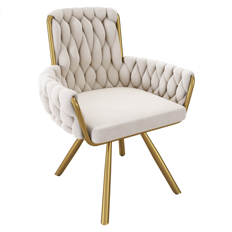 Samt-Esszimmerstuhl, 4er set, Freizeit-Drehstuhl mit vier Stützbeinen aus Metall, beige