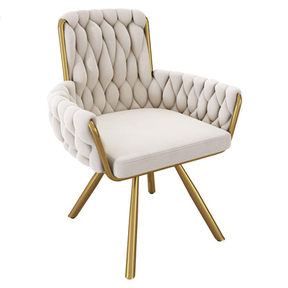 Samt-Esszimmerstuhl, 4er set, Freizeit-Drehstuhl mit vier Stützbeinen aus Metall, beige