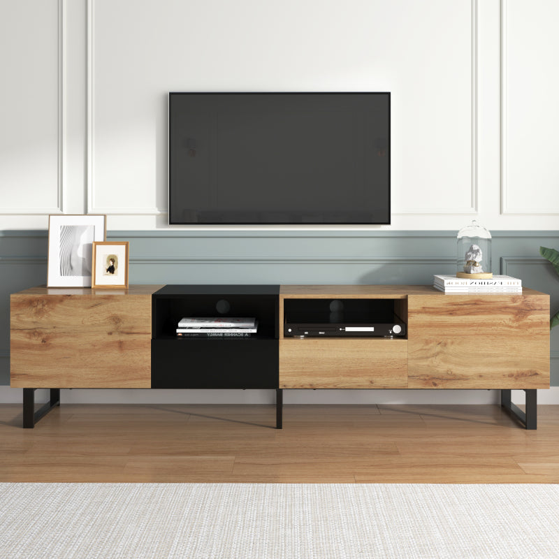 Moderner TV-Ständer mit schwarzem und holzfarbenem Design – geräumiger Stauraum, robuste Konstruktion