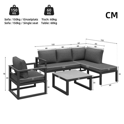 Seil-Gartenmöbel-Set, Garten-Lounge-Set, Ecksofa mit verzinktem Eisengestell, verstellbare Beine, inklusive aller Sitz- und Rückenkissen, grau