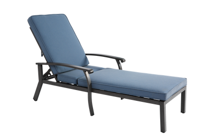 Lounge Patio Chair with Cotton Cushion, Adjustable Reclining Rust-Resistant Aluminum  Poolside Chaise Lounge Furniture, Waterproof Blue Cushion (1pc)