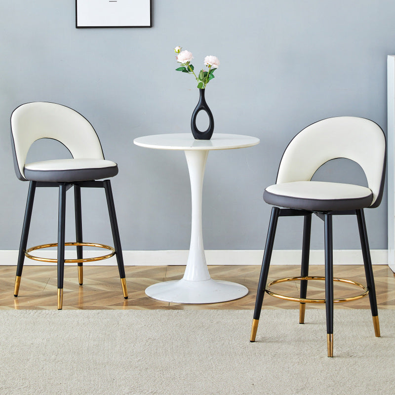 360° drehbarer Barstuhl. Moderne weiße und dunkelgraue Splice-Farbe, PU bequeme Padded Bar Stuhl, Eine Box von 2 Packungen.