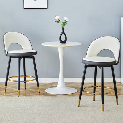 360° drehbarer Barstuhl. Moderne weiße und dunkelgraue Splice-Farbe, PU bequeme Padded Bar Stuhl, Eine Box von 2 Packungen.
