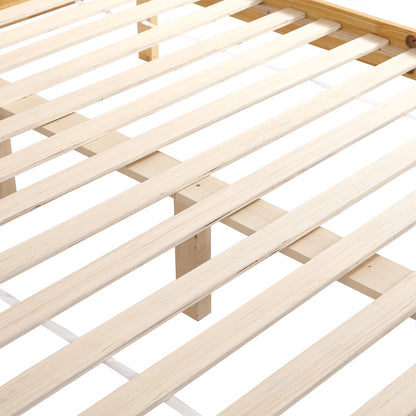 Doppelbett, Rattanbett, Jugendbett Erwachsenenbett 160X200cm, Rattannetzkissen, mit 15 Latten und Mittelfüße, Kiefer + PE-Rattan, Natur