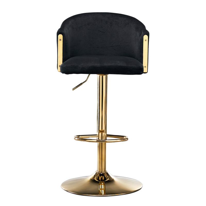 Moderner drehbarer höhenverstellbarer Barhocker, moderner Barhocker für Küche, Bar und Restaurant Theken, Hubhocker mit Rückenlehne und goldener Fußstütze (black.Set of 2)