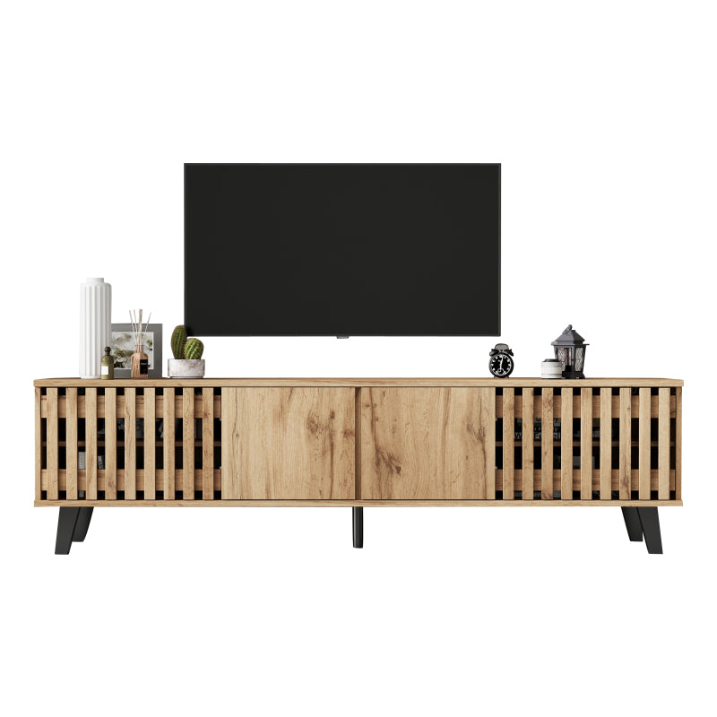 180 x 40 x 55 cm TV-Schrank, Lowboards  in Originalholzfarbe, 8 separate Ablagefächer, TV-Ständer, TV-Konsolen-Entertainment-Center passend für 70-Zoll-Fernseher, geeignet für Wohnzimmer