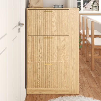 Moderner Schuhschrank aus Holz - 3 Türen, Großes Fassungsvermögen & Offene Regalfächer - Stilvoller Schuhkipper für Eingangsbereich & Foyer
