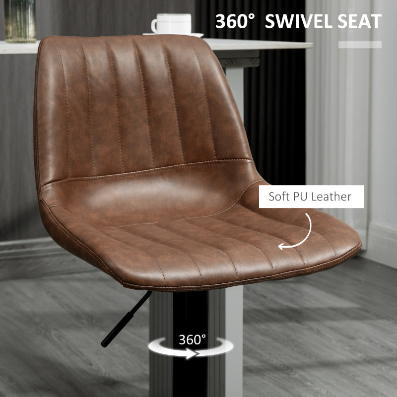 2er Set Barhocker, Höhenverstellbare Tresenhocker, Kunstleder Bistrohocker mit Fußring, Braun
