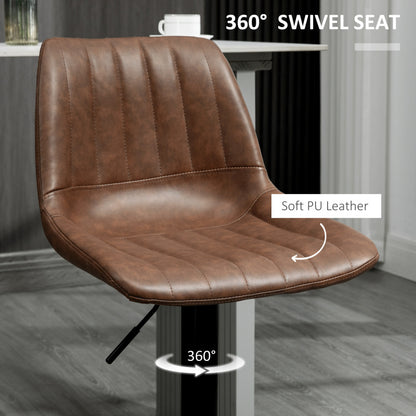 2er Set Barhocker, Höhenverstellbare Tresenhocker, Kunstleder Bistrohocker mit Fußring, Braun