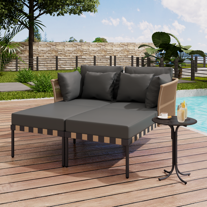 Gartensofa, Outdoor Loungesessel, Abnehmbarer und Modularer Garten Loungesessel, Balkonmöbel-Set, Loungemöbel, Terrassenmöbel mit 4 Kissen, Couchtisch mit Abnehmbaren und Waschbaren Kissen, Grau