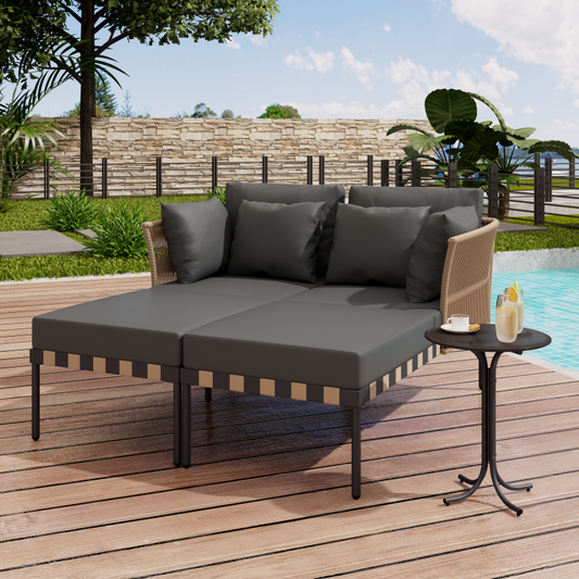 Gartensofa, Outdoor Loungesessel, Abnehmbarer und Modularer Garten Loungesessel, Balkonmöbel-Set, Loungemöbel, Terrassenmöbel mit 4 Kissen, Couchtisch mit Abnehmbaren und Waschbaren Kissen, Grau