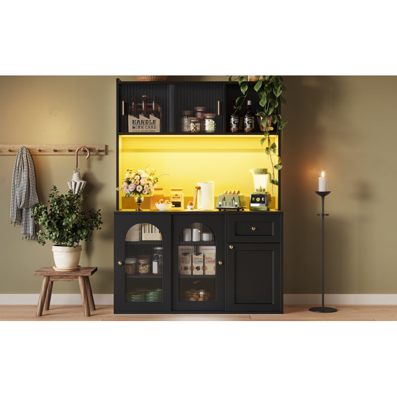 Küchenschrank, Esszimmerschrank, Sideboard mit LED-Beleuchtung, schwarz