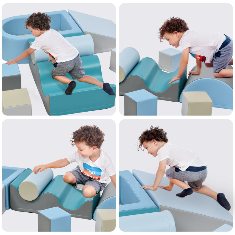 9 TLG Bausteine zum Toben & Klettern. Bausteine für Kinder. Treppen, Rutsche und Bällebad für Kinder für Vorschulkinder und Babys, weiche Bausteine, bunt. Ohne Kugel.
