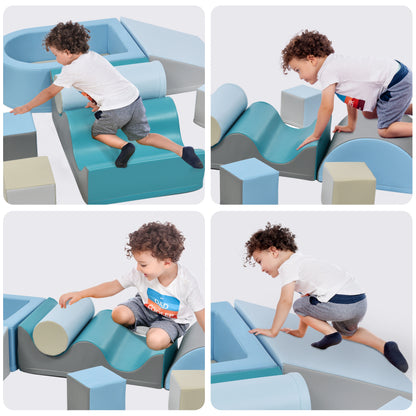 9 TLG Bausteine zum Toben & Klettern. Bausteine für Kinder. Treppen, Rutsche und Bällebad für Kinder für Vorschulkinder und Babys, weiche Bausteine, bunt. Ohne Kugel.