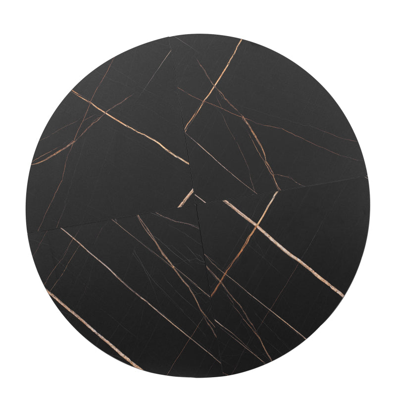 Runder Esstisch mit Marmoroptik Modernes Design mit Metallgestell, Schwarz+Gold