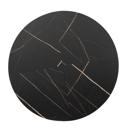 Runder Esstisch mit Marmoroptik Modernes Design mit Metallgestell, Schwarz+Gold