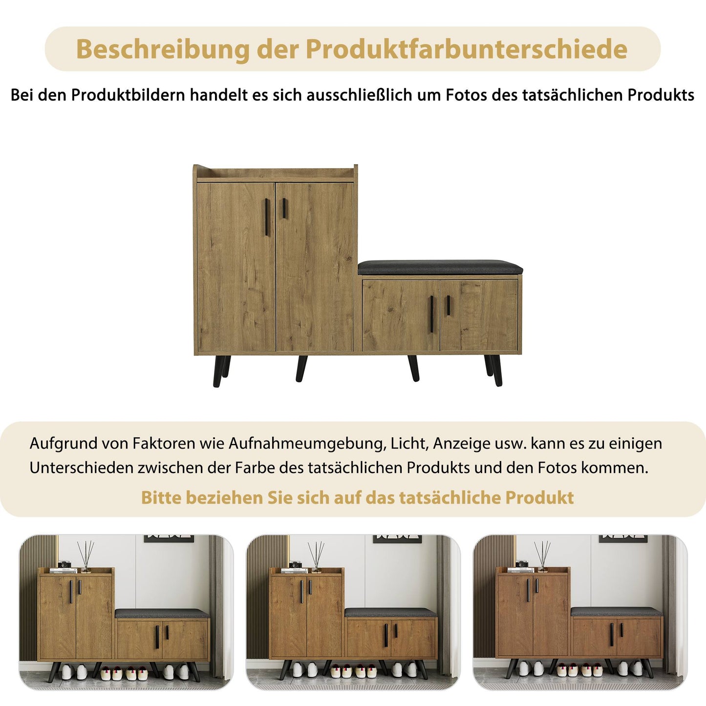 Moderner Schuhbänke mit Holzmaserung, Schuhschrank