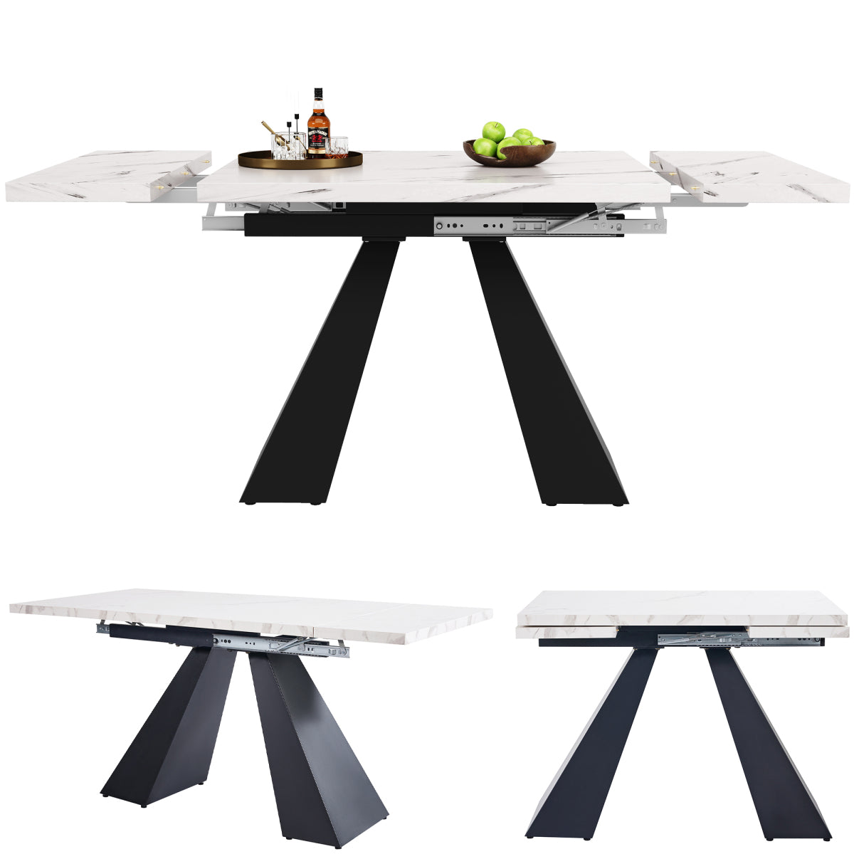 Ausziehbarer Esstisch Teleskoptisch 99-159 cm Grauer Tischplatte-Optik Küchentisch Modern mit Carbonstahl-Beinen Platzsparender Schreibtisch