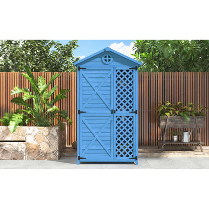 Outdoor Holz Gartenmöbel Aufbewahrungsschuppen, Werkzeughaus für Garten, Terrasse, verblassungsfrei, wetterfest, wartungsfrei, umweltfreundlich, sicher und geschützt, blau