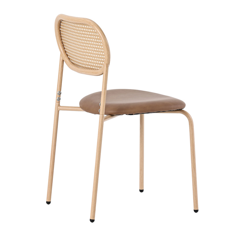 4er set Esszimmerstuhl, moderner, einfacher Freizeitstuhl mit vier Stützbeinen aus Metall, Rattan-Freizeitstuhl, Wohnzimmer- und Schlafzimmerstuhl, Braun