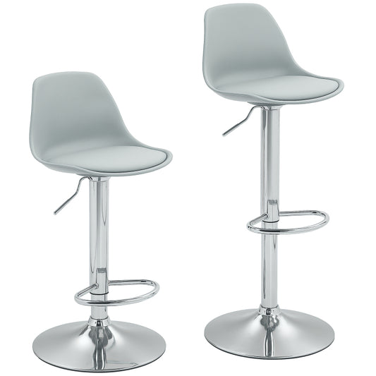 Barhocker 2er Set, Gepolstert Barstuhl mit Stahlgestell, Lehne, Höhenverstellbar Küchenstühle mit Fußstütze 360° Drehbar, Grau