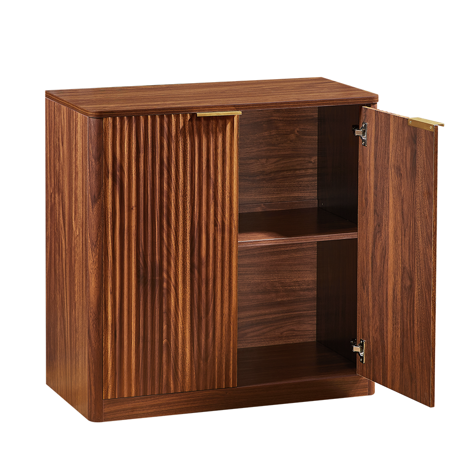 Modernes Sideboard mit Vertiefungspanelen & Goldgriff, 80x40x80cm, Wasserfeste Platte, Höhenverstellbare Ablagen, TV-Schrank/Buffet, Braun