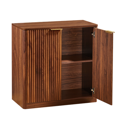 Modernes Sideboard mit Vertiefungspanelen & Goldgriff, 80x40x80cm, Wasserfeste Platte, Höhenverstellbare Ablagen, TV-Schrank/Buffet, Braun