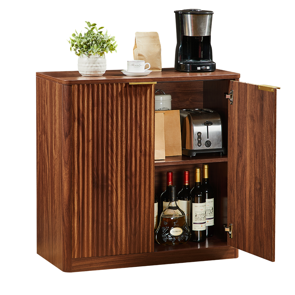 Modernes Sideboard mit Vertiefungspanelen & Goldgriff, 80x40x80cm, Wasserfeste Platte, Höhenverstellbare Ablagen, TV-Schrank/Buffet, Braun