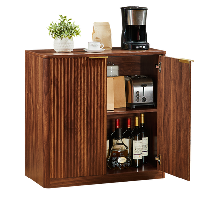 Modernes Sideboard mit Vertiefungspanelen & Goldgriff, 80x40x80cm, Wasserfeste Platte, Höhenverstellbare Ablagen, TV-Schrank/Buffet, Braun