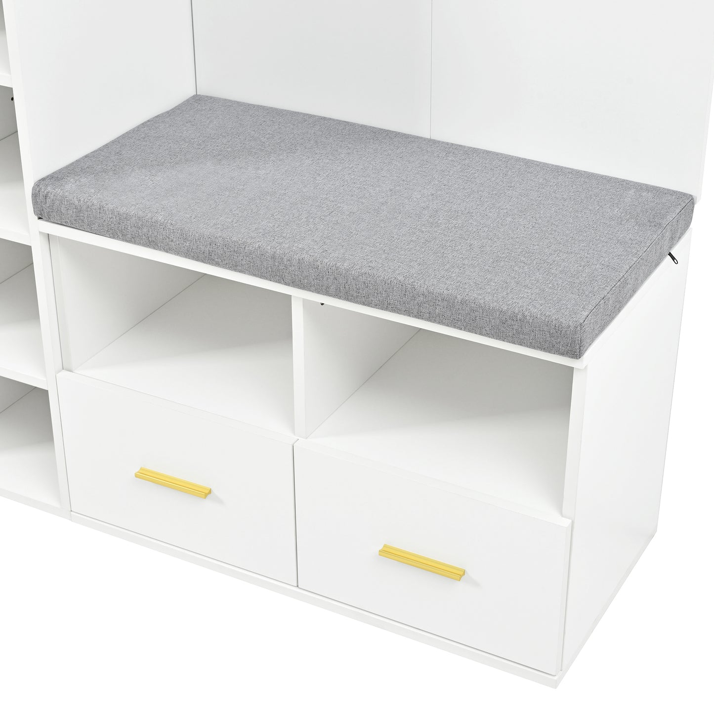 Garderobenset Weiß 120x35x190 cm mit Spiegel, Kleiderstange, Schuhbank, 3 Haken, 2 Schubladen & Ablagefach
