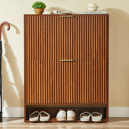 Schmaler Schuhkipper 24cm Nussbaum-Optik – Schuhschrank mit Nutfront & Kippschutz – Platzsparendes Schuhregal für 20+ Paar Schuhe
