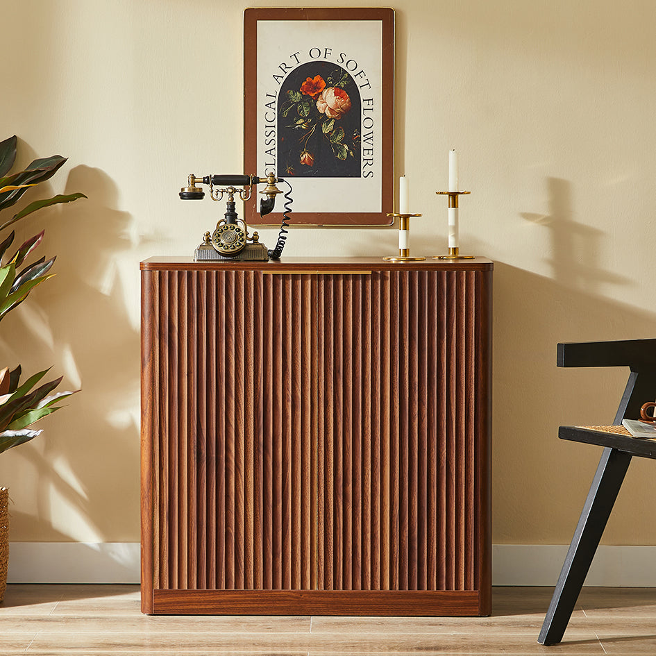 Modernes Sideboard mit Vertiefungspanelen & Goldgriff, 80x40x80cm, Wasserfeste Platte, Höhenverstellbare Ablagen, TV-Schrank/Buffet, Braun